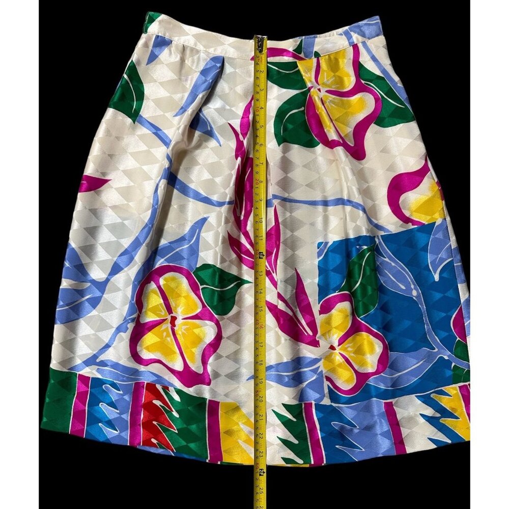 Vintage Skirt 1980s Umi Collections Anne Crimmins Tropical Flowers Pleated Retro - Picture 10 of 10